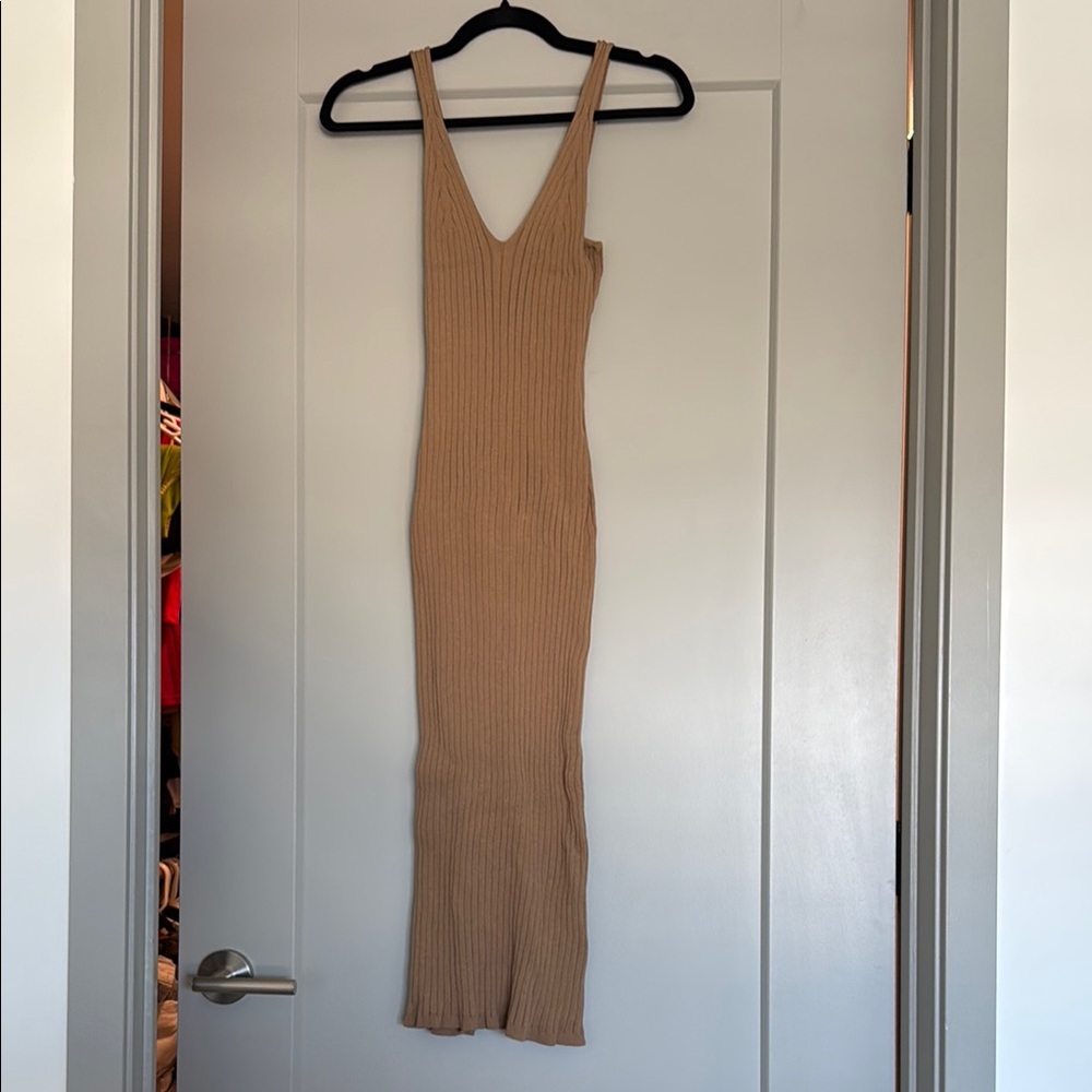 H&M Ribbed Knit Midi Dress Mocha